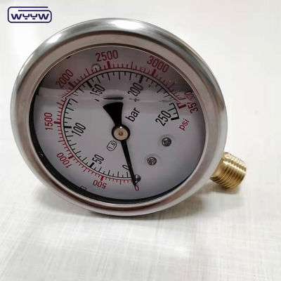 oem dla bezpłatnego przemysłowego manometru ciśnienia prądu 1/4&quot;G połączenie promieniowe płyn wypełniony bar miernik ciśnienia 2,5&quot;