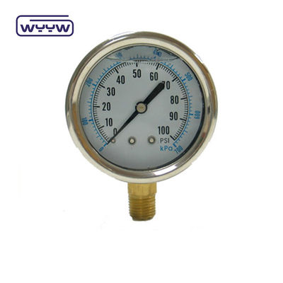 EN837-1 Gliceryna 63mm 1psi 0- 600 Psi Npt 1/4 oleju wypełniony miernik ciśnienia