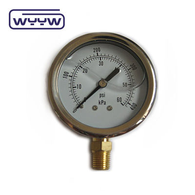Wysokiej jakości łącznik miedziany 1/4 &quot;BSP Dwukrotna pręta psi EN837-1 Accurac 1.6 Ciśnieniomierz wypełniony płynem
