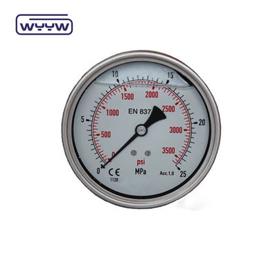 63mm EN837-1 woda hydrauliczna 0-10bar /psi olej wejściowy osiowy gliceryna wypełniony manometrem ciśnienia 2,5&quot;