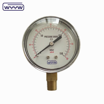 Czarna stal 1/4&quot;npt bsp miedziana nitka dokładność radialna 1,6 manometr niskiego ciśnienia powietrza 60mbar miernik ciśnienia