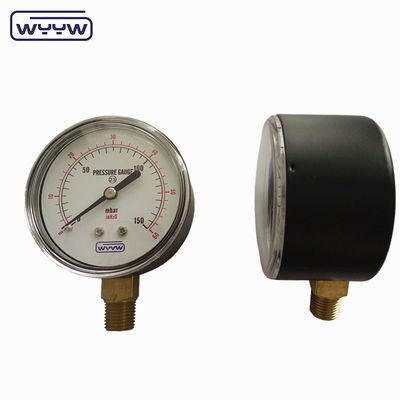 Czarna stal 1/4&quot;npt bsp miedziana nitka dokładność radialna 1,6 manometr niskiego ciśnienia powietrza 60mbar miernik ciśnienia
