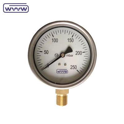 Chińska fabryka kapsułka miernik ciśnienia 100 mm mbar ss przypadek łącza mosiężny 1/2 &quot;bsp cmh2o manometr niskiego ciśnienia