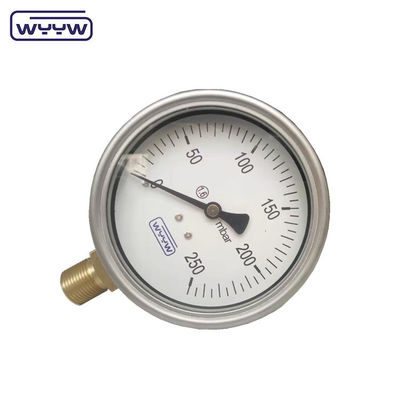 Chińska fabryka kapsułka miernik ciśnienia 100 mm mbar ss przypadek łącza mosiężny 1/2 &quot;bsp cmh2o manometr niskiego ciśnienia