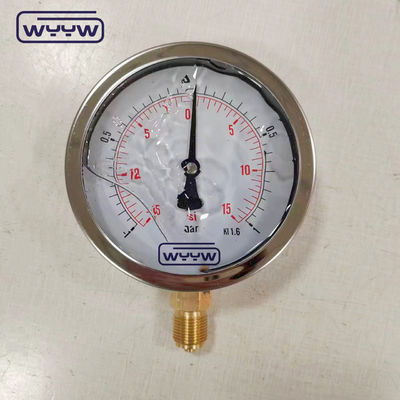 SS304 Pudełko złożony miernik miernik ciśnienia kierunek promieniowy -1-1bar -15-15psi 100mm napełnienie olejem
