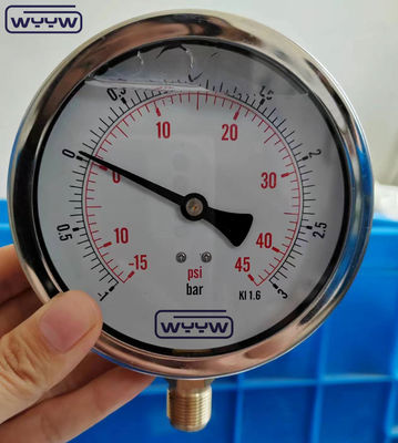 SS304 Pudełko złożony miernik miernik ciśnienia kierunek promieniowy -1-1bar -15-15psi 100mm napełnienie olejem