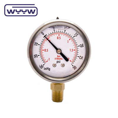 SS304 Pudełko złożony miernik miernik ciśnienia kierunek promieniowy -1-1bar -15-15psi 100mm napełnienie olejem