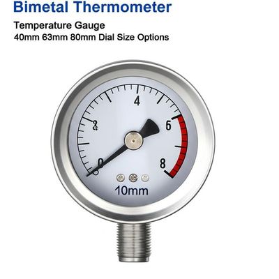 Bimetalowy termometr temperatury z 40mm 63mm 80mm Opcje rozmiaru tarczy