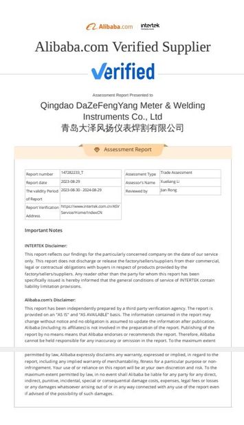 Chiny Qingdao Dazefengyang Meter&amp; Welding Instruments Co., Ltd. Certyfikaty